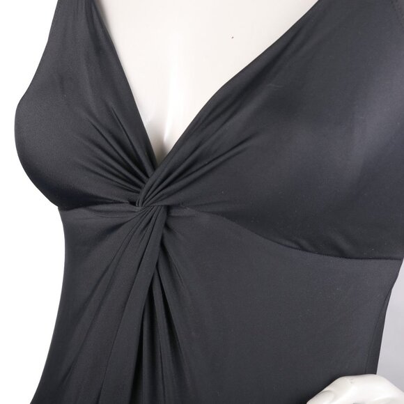 Time & Tru Open Back Swimsuit One Piece BathingSuit Halter Ruched Bust Black NEW - Picture 2 of 6
